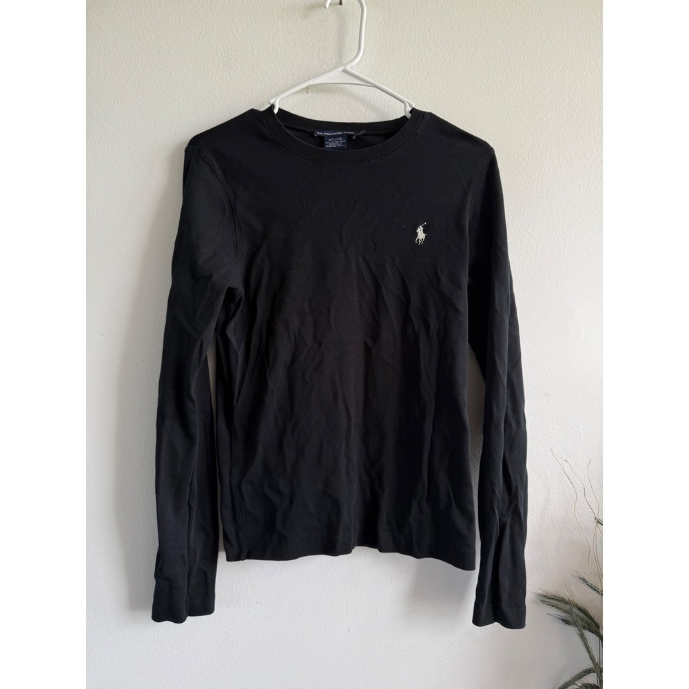 Ralph Lauren Sport Womens Black Long Sleeve Cotton Crew Neck Pony Logo Tee L